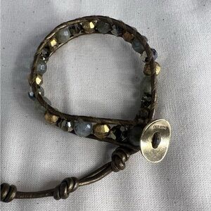 Chan Luu Mineral Stone & Gold-tone Bead Wrap Bracelet w/925 Clasp